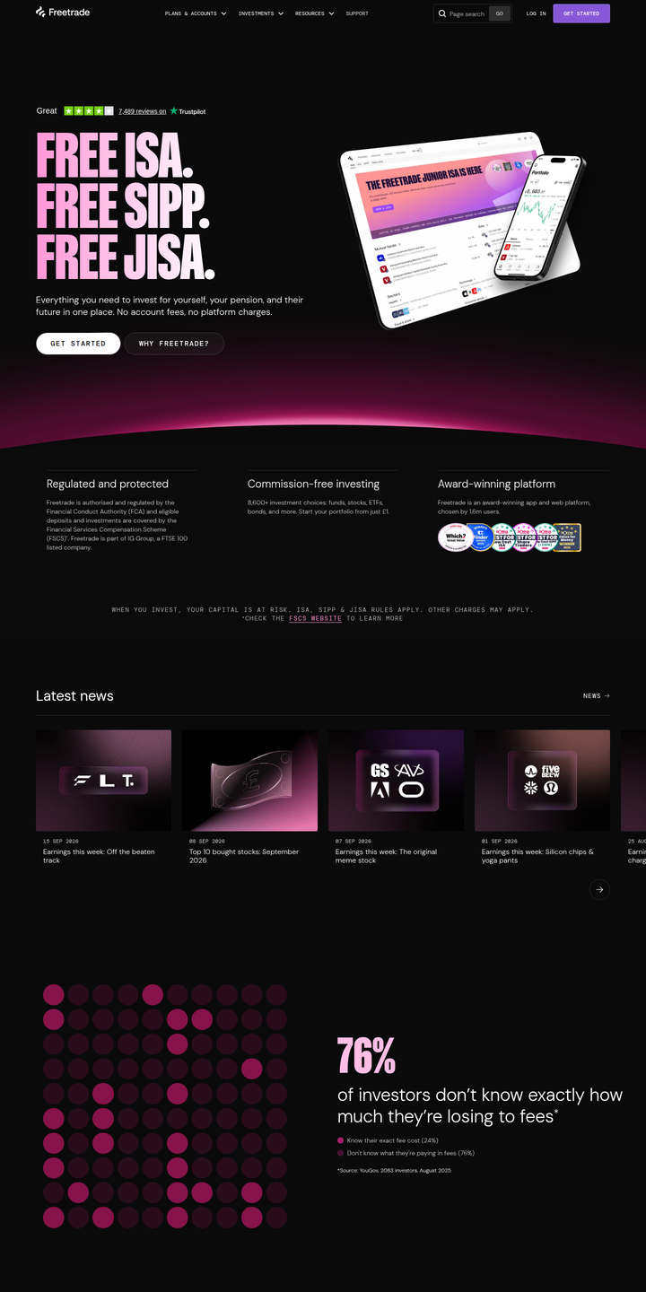 Home page of the Freetrade website