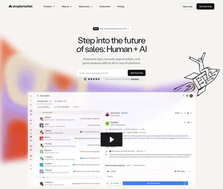 Step Into the Future of Sales: Human + AI section from Amplemarket