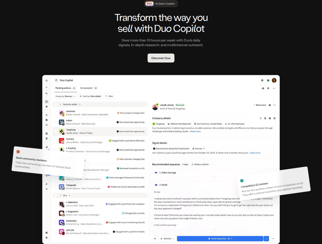 Transform the Way You Sell With Duo Copilot section from Amplemarket