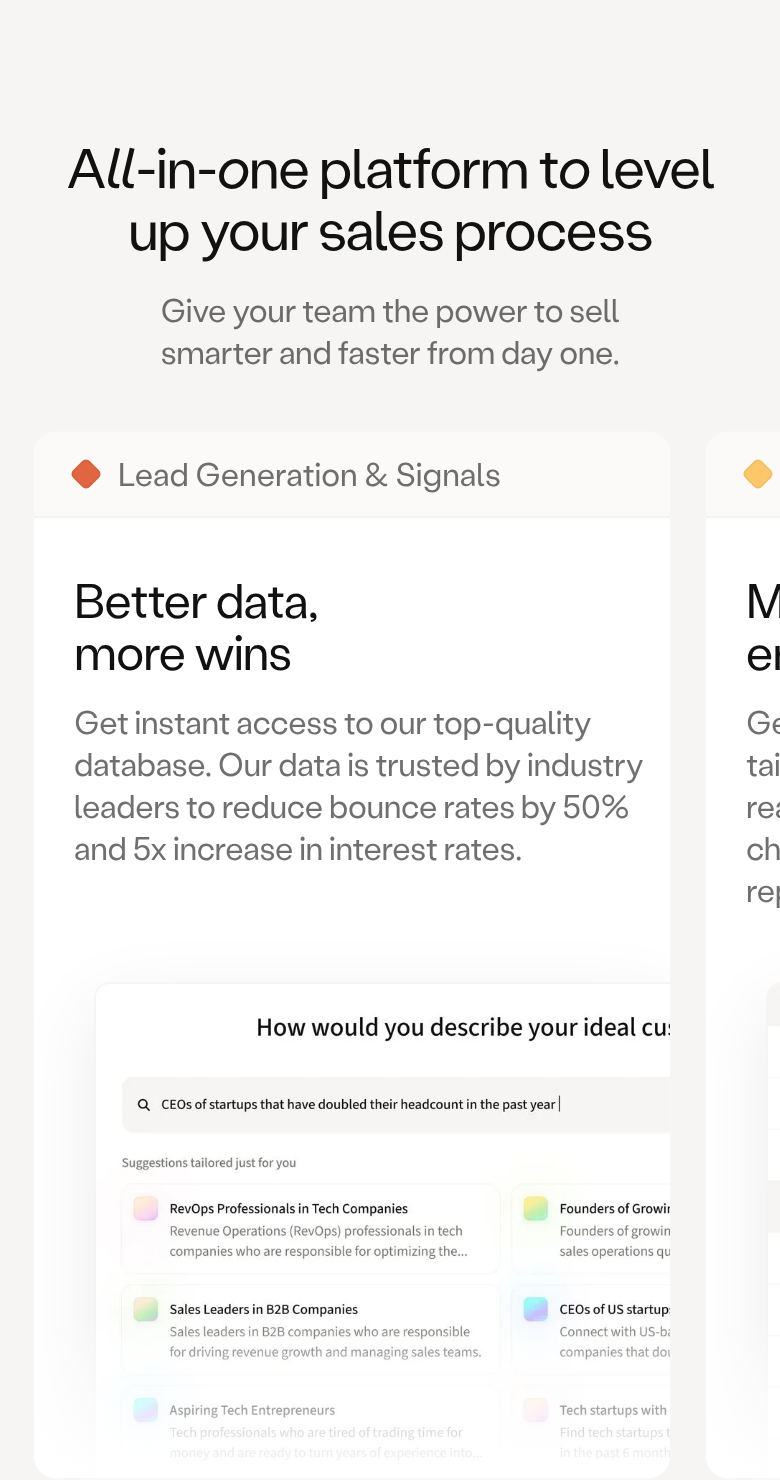 All-in-One Platform section from Amplemarket, on a phone