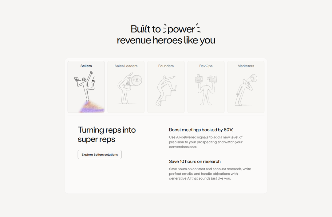 Built to Power Revenue Heroes Like You section from Amplemarket