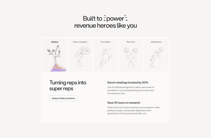 Built to Power Revenue Heroes Like You section from Amplemarket