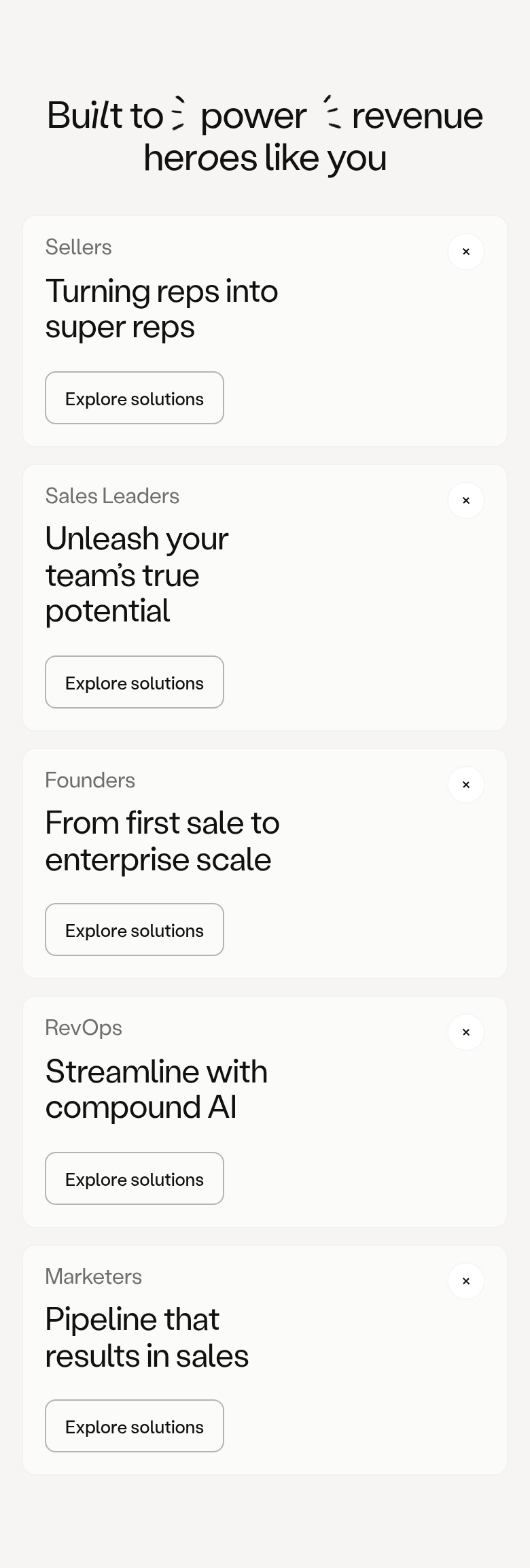 Built to Power Revenue Heroes Like You section from Amplemarket, on a phone