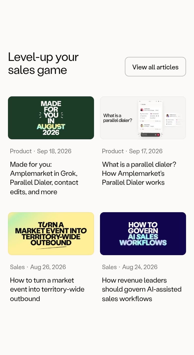 Level Up Your Sales Game section from Amplemarket, on a phone