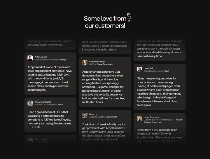 Some Love From Our Customers section from Amplemarket