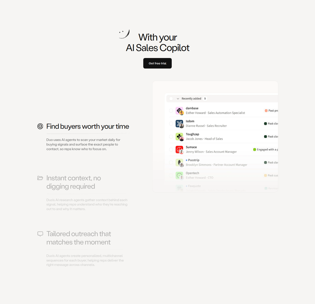 With Your AI Sales Copilot section from Amplemarket