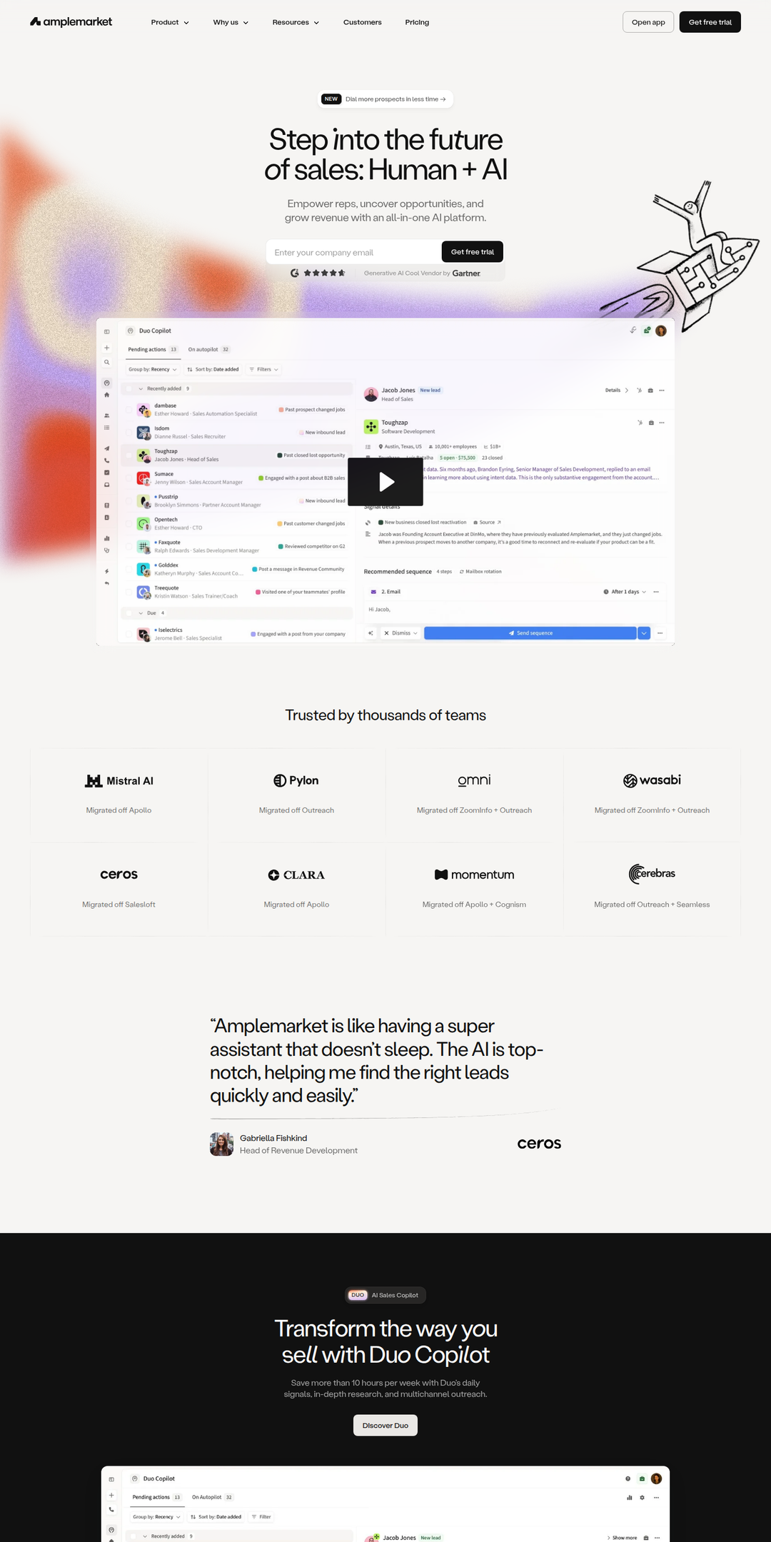 Home page of the Amplemarket website