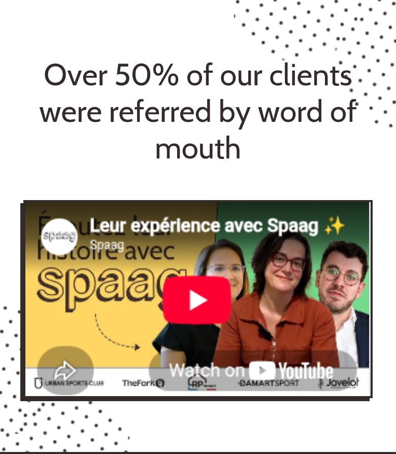 Over 50% of Our Clients Come by Referral section from Spaag, on a phone