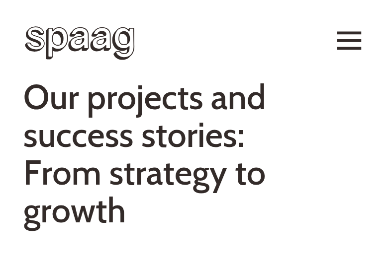 Our Projects and Success Stories section from Spaag, on a phone