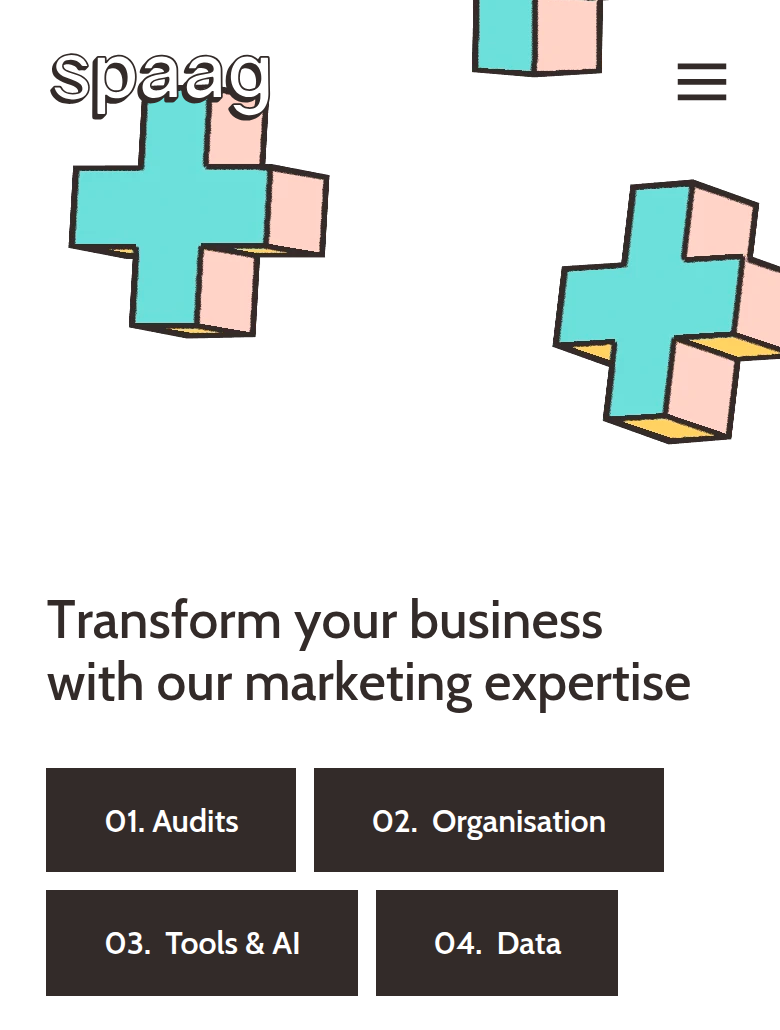 Transform Your Business With Our Marketing Expertise section from Spaag, on a phone