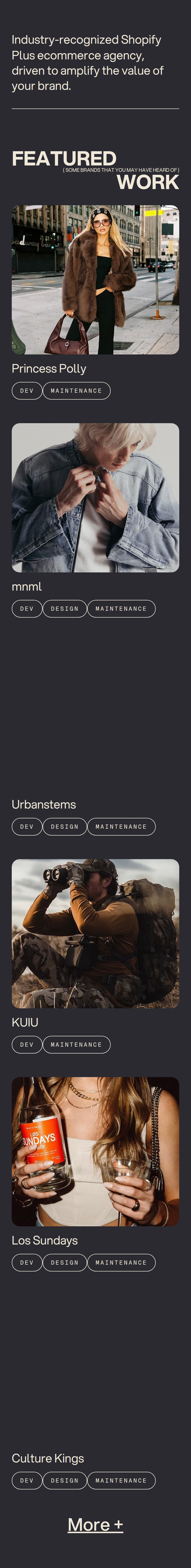 Featured Work section from PIVOT, on a phone