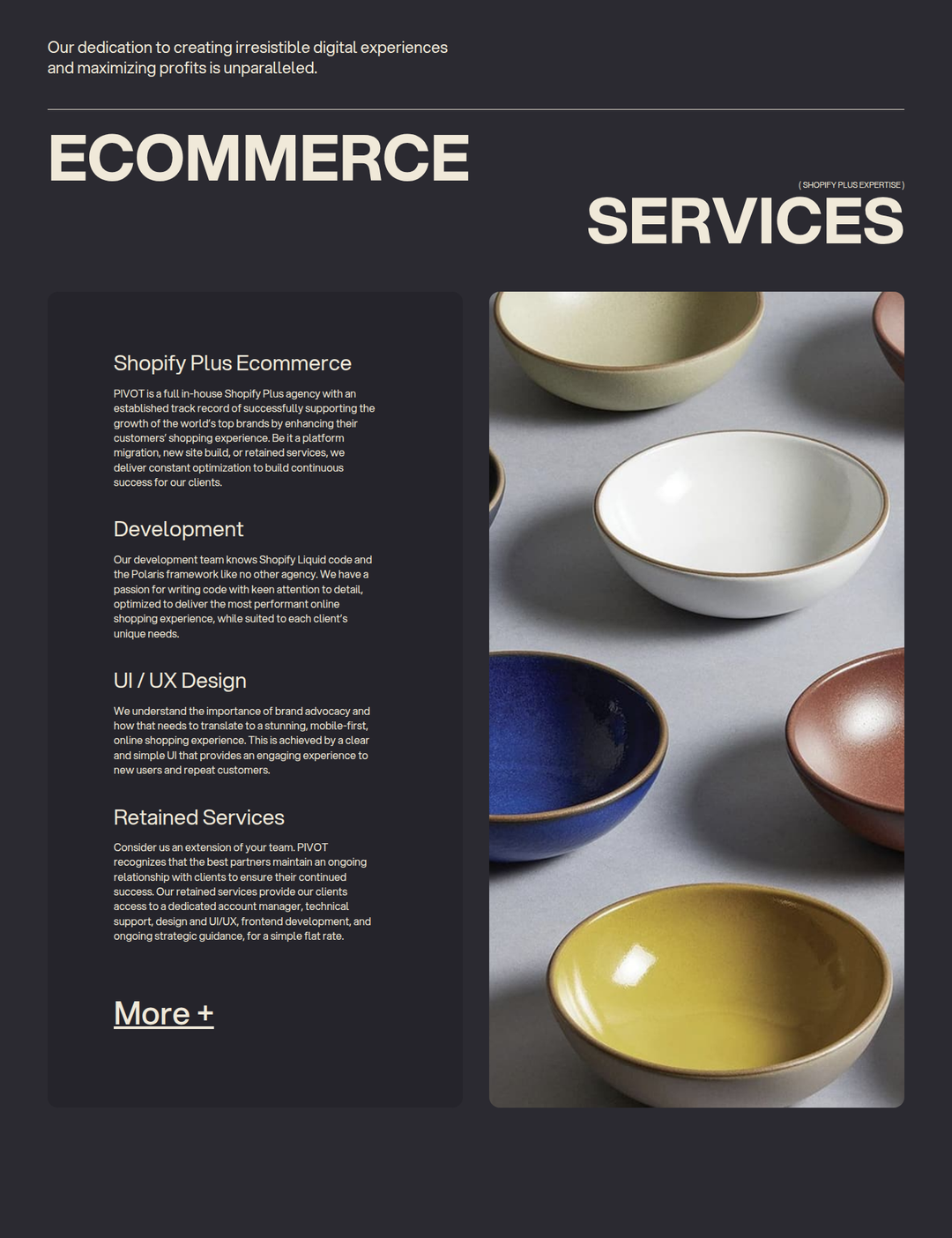 Ecommerce Services section from PIVOT