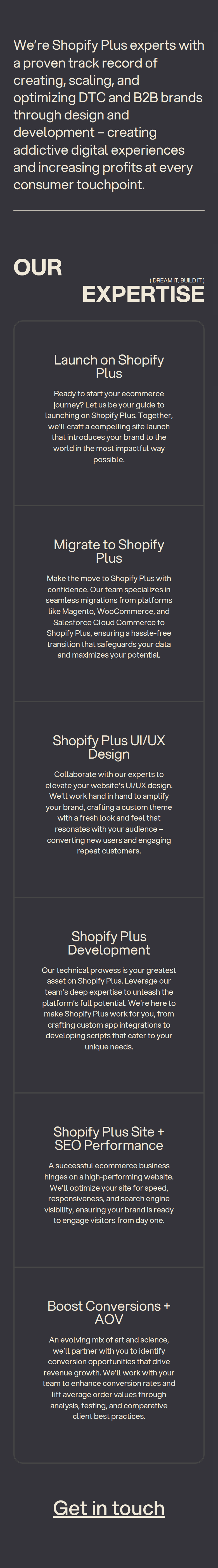 Our Expertise section from PIVOT, on a phone