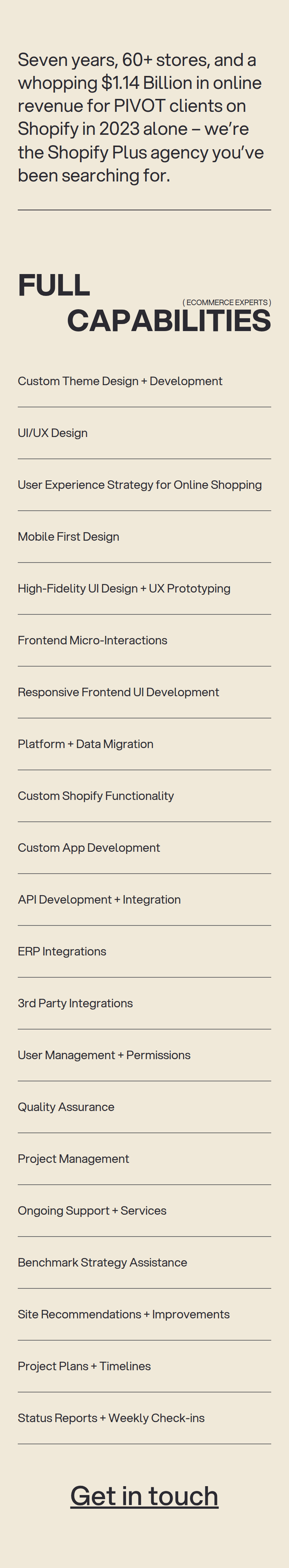 Full Capabilities section from PIVOT, on a phone