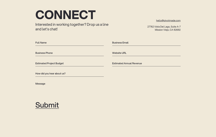 Contact Form section from PIVOT