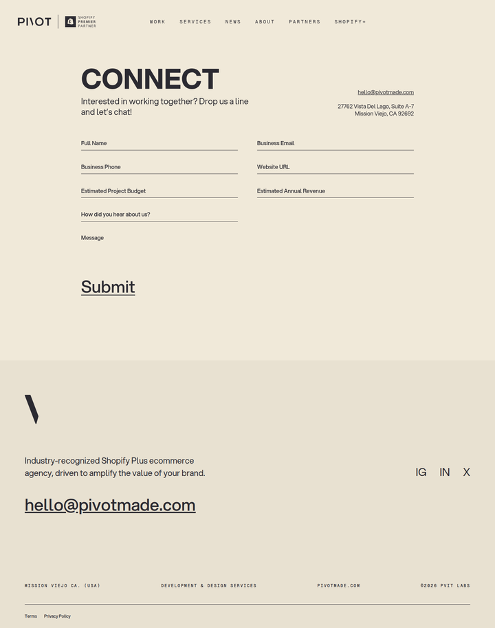 Contact page from PIVOT