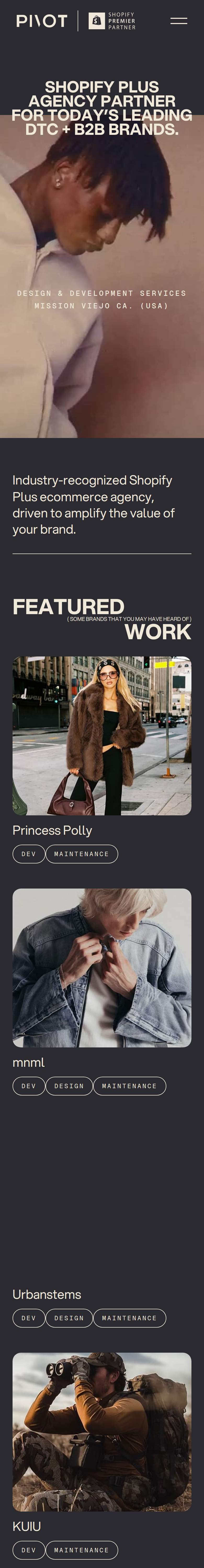 Home page of the PIVOT website, on a phone
