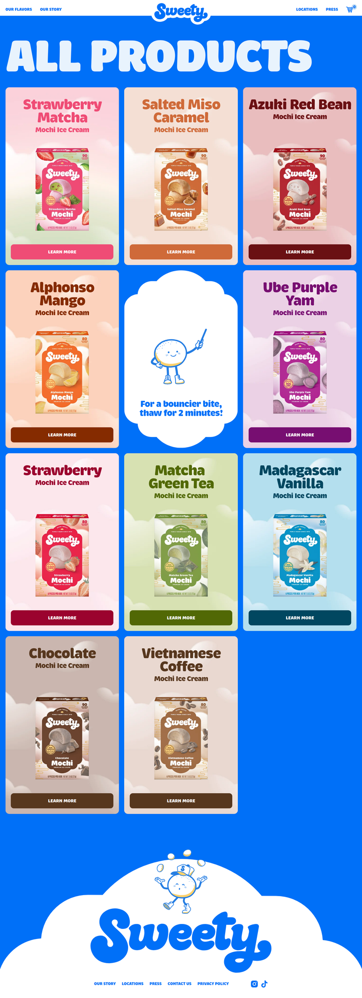 All Products page from Sweety Ice Cream