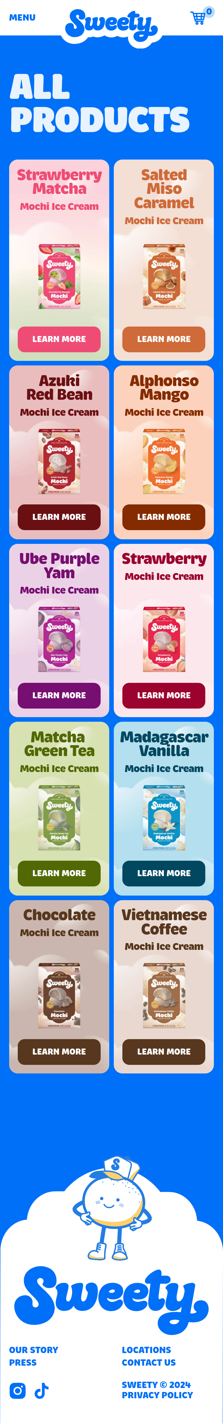 All Products page of Sweety Ice Cream, on a phone