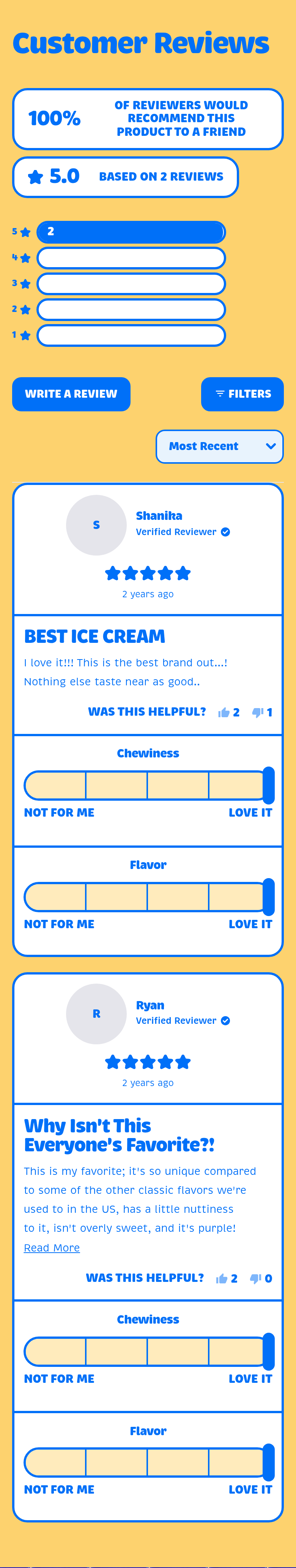 Customer Reviews section from Sweety Ice Cream, on a phone