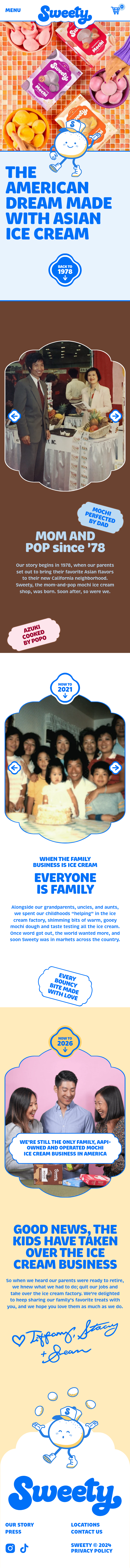Our Story page of Sweety Ice Cream, on a phone