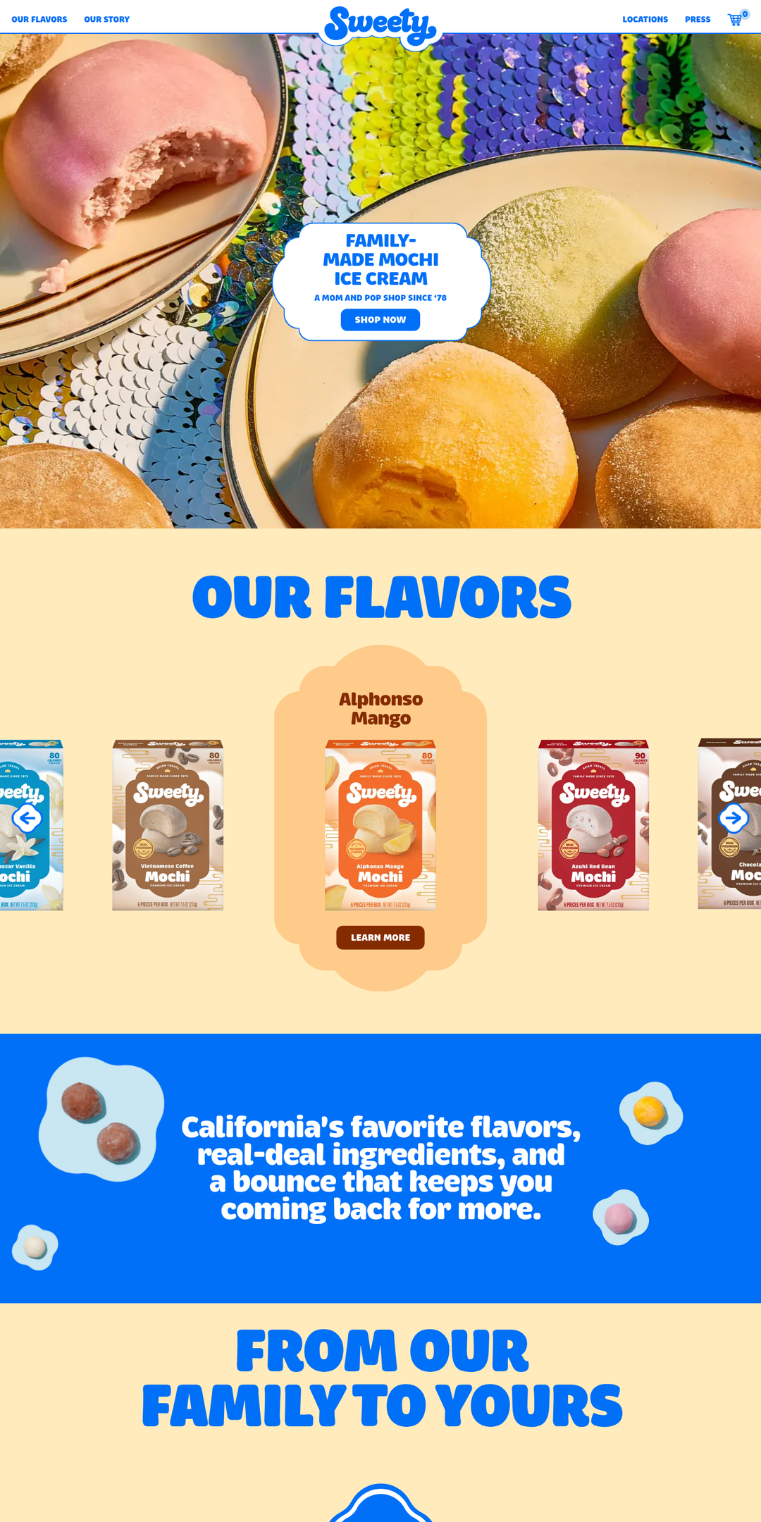 Home page of the Sweety Ice Cream website