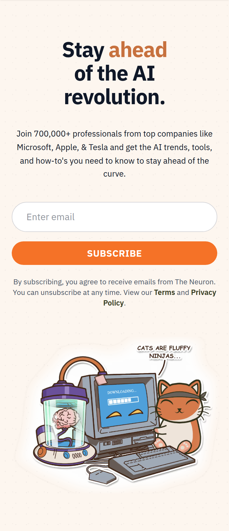 Newsletter Hero section from The Neuron, on a phone