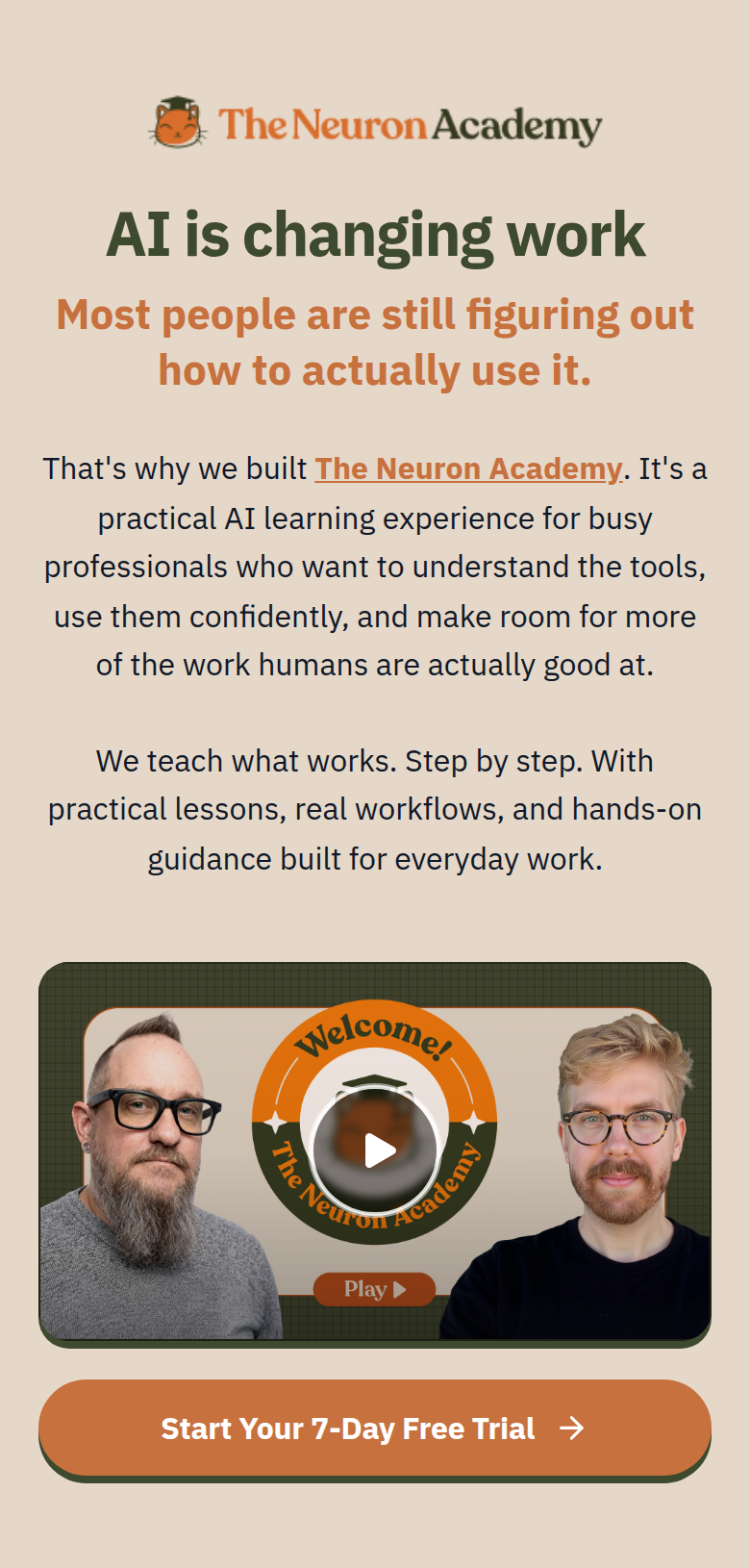 AI Is Changing Work section from The Neuron, on a phone