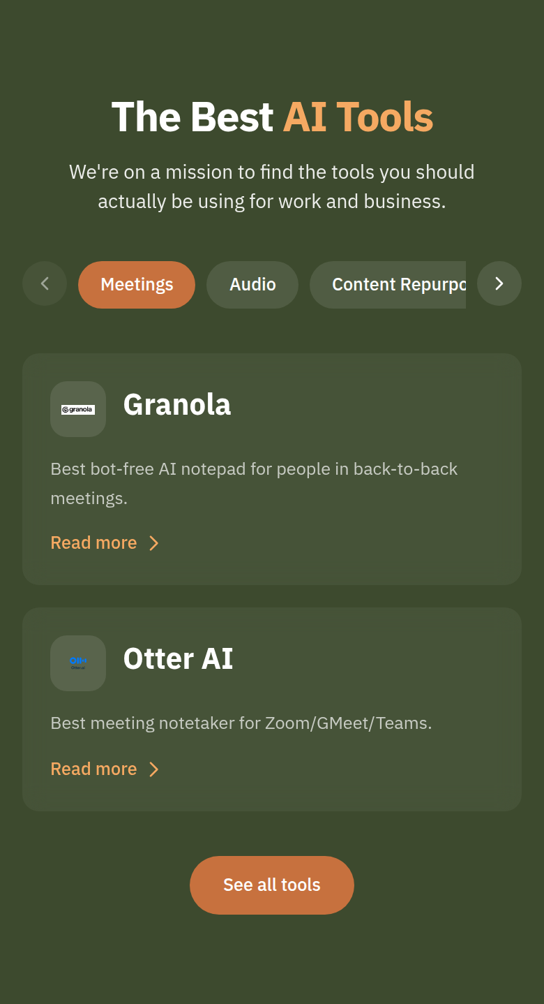 The Best AI Tools section from The Neuron, on a phone