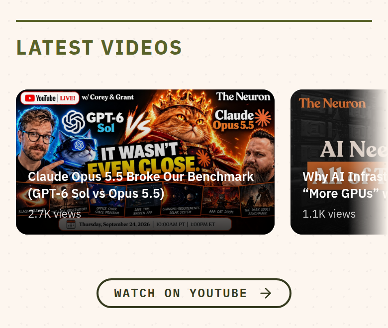 Latest Videos section from The Neuron, on a phone