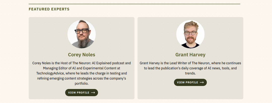 Featured Experts section from The Neuron