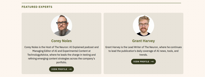 Featured Experts section from The Neuron