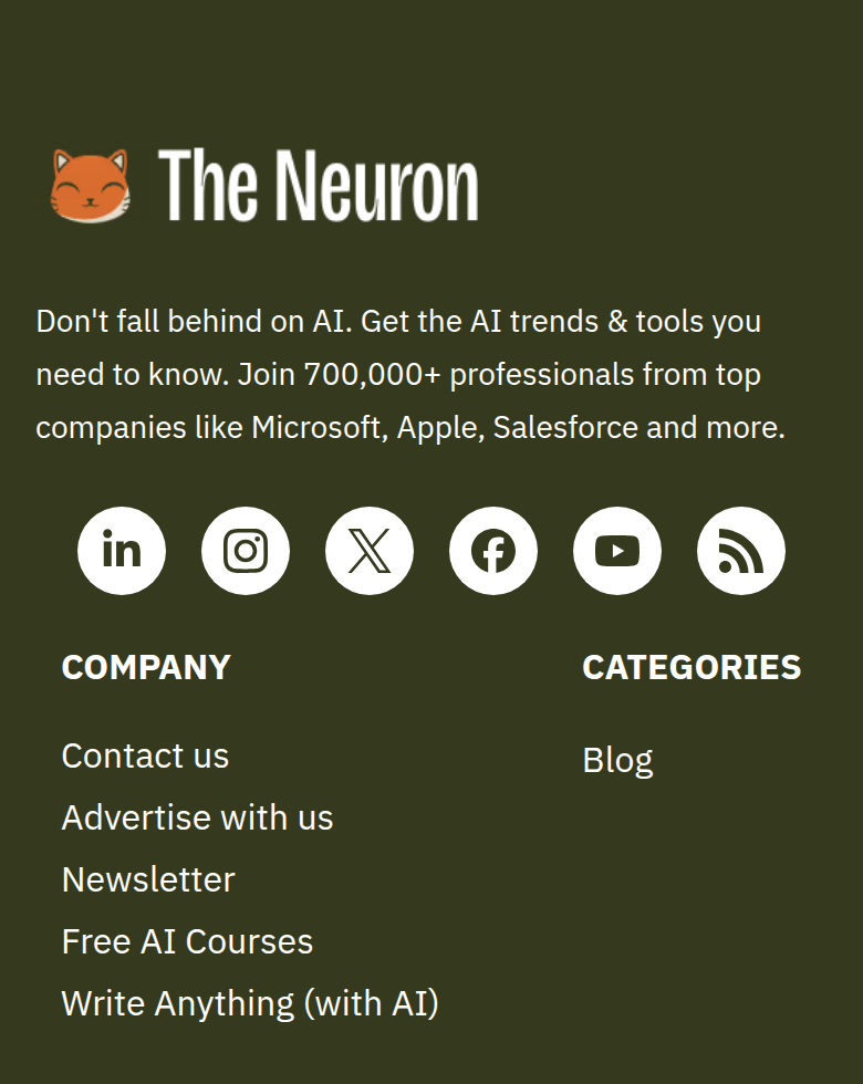 Footer section from The Neuron, on a phone