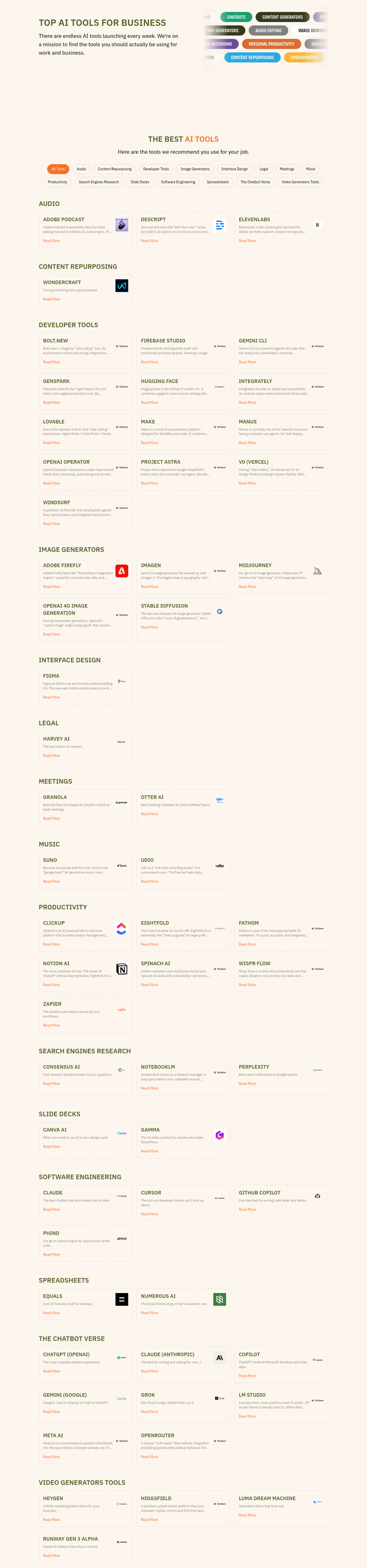 Top AI Tools section from The Neuron