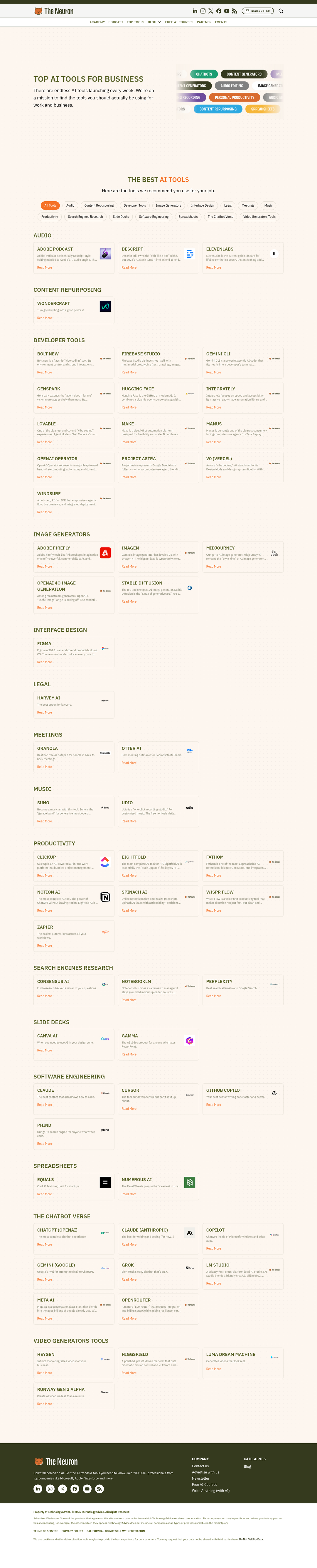 Top AI Tools page of The Neuron
