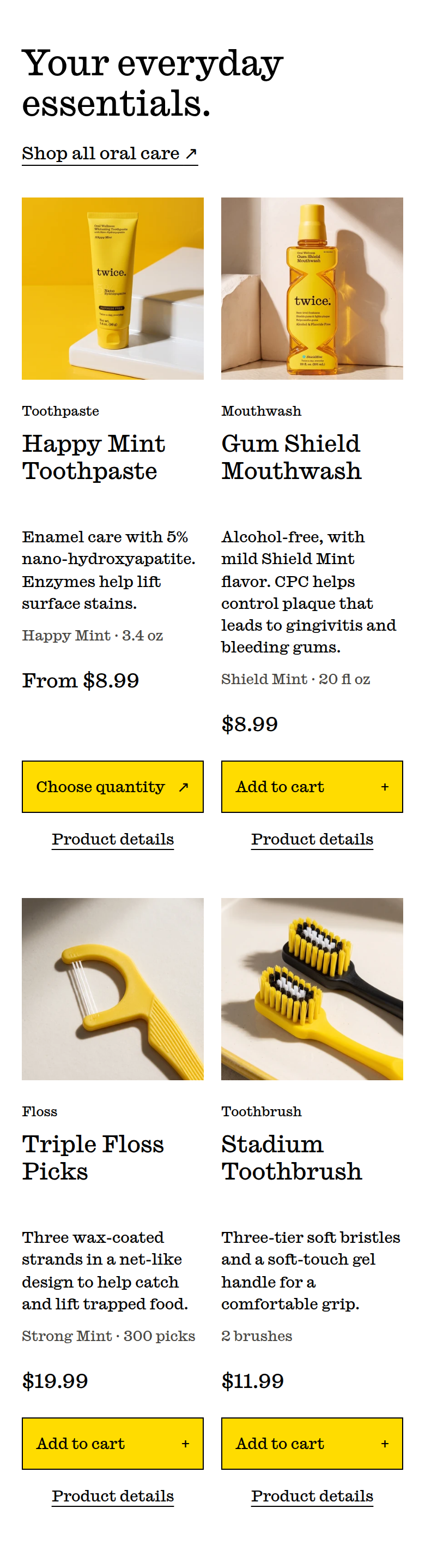 Your Everyday Essentials section from Twice, on a phone