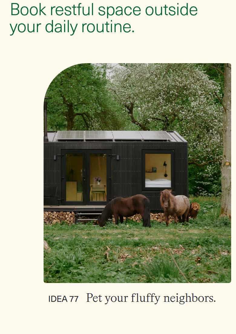 Book Restful Space Outside Your Daily Routine section from Raus, on a phone