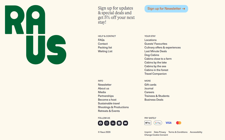 Sign Up for Updates and Special Deals section from Raus