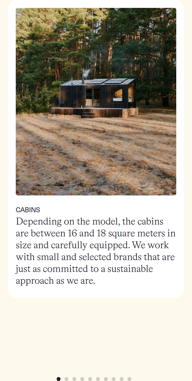 Cabins section from Raus, on a phone