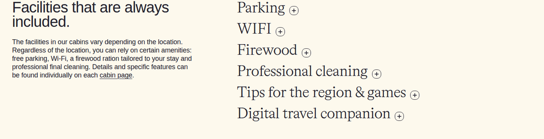 Facilities That Are Always Included section from Raus