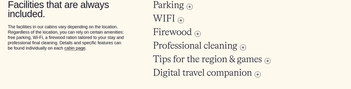 Facilities That Are Always Included section from Raus