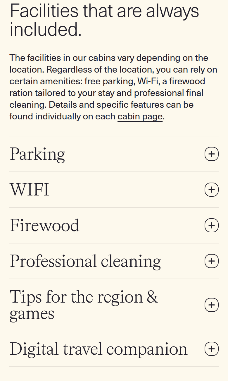 Facilities That Are Always Included section from Raus, on a phone