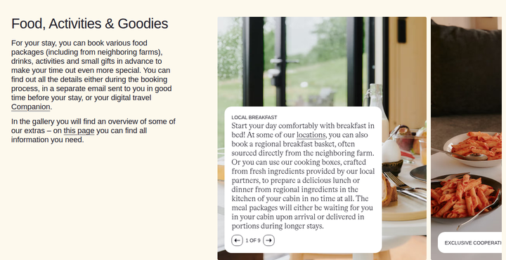 Food, Activities and Goodies section from Raus