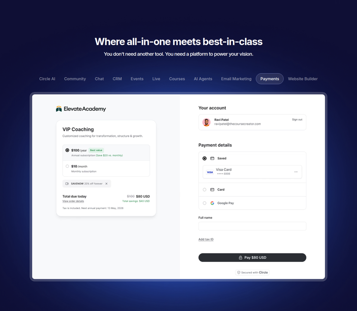 Product Tour section from Circle
