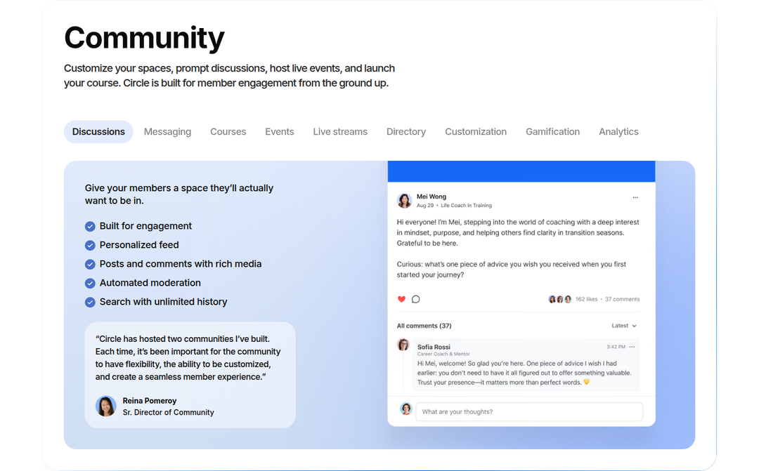 Community section from Circle