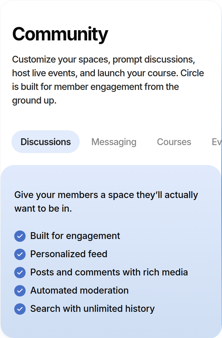 Community section from Circle, on a phone