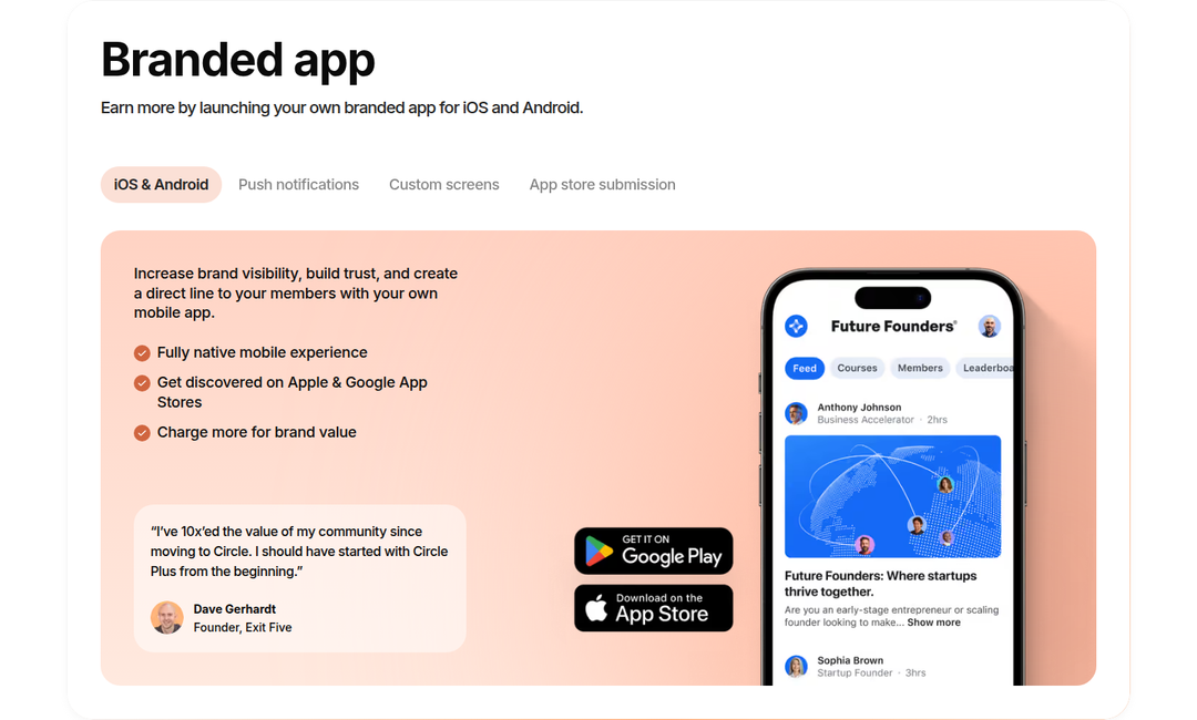 Branded App section from Circle