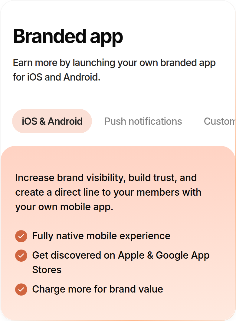 Branded App section from Circle, on a phone