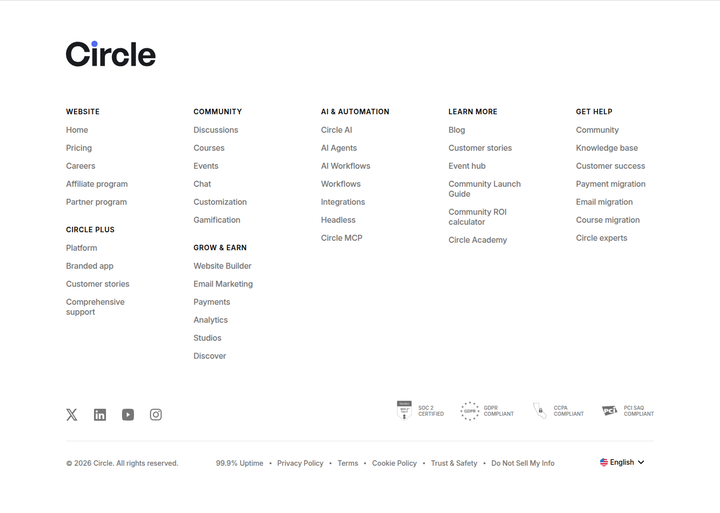 Footer section from Circle