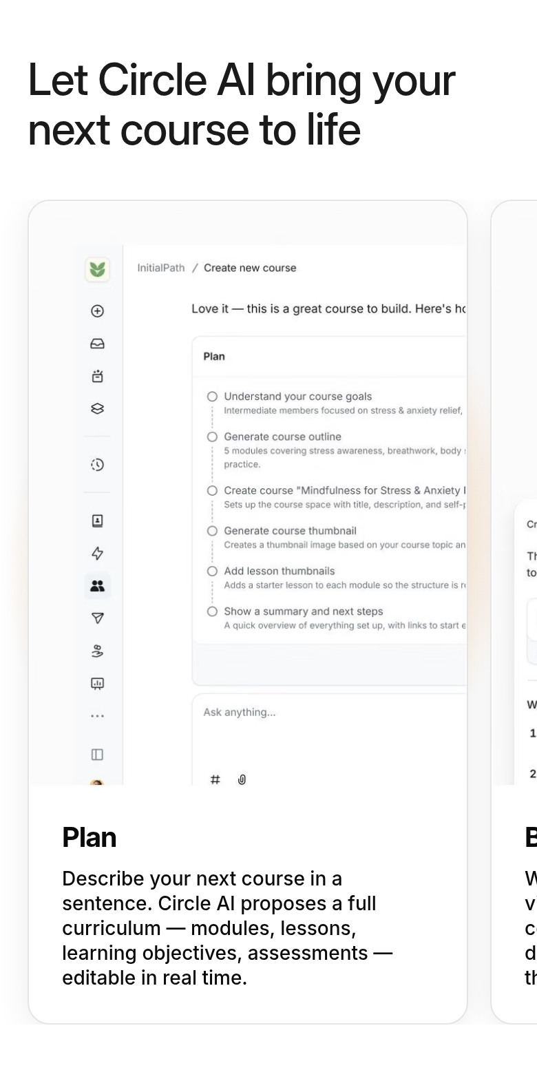 Circle AI for Courses section from Circle, on a phone